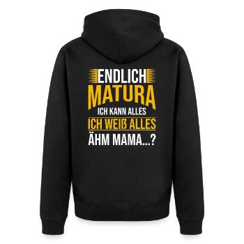 Endlich Matura Abitur Abschluss 2020 Spruch Mama - Unisex Premium Bio Zip Hoodie - Schwarz - Hinten - Nico (187cm)
