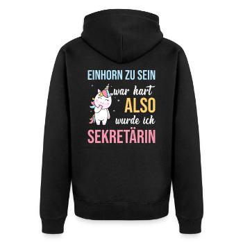 Einhorn zu sein war hart also wurde ich Sektetärin - Unisex Premium Bio Zip Hoodie - Schwarz - Hinten - Nico (187cm)