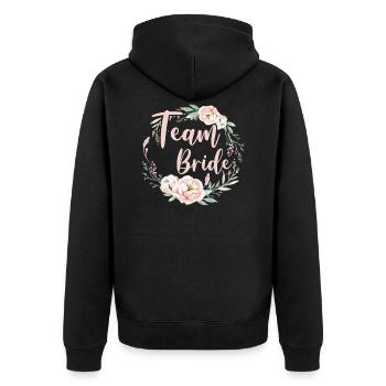 Team Braut Bride Blumenkranz Blumen Verlobung JGA - Unisex Premium Bio Zip Hoodie - Schwarz - Hinten - Nico (187cm)