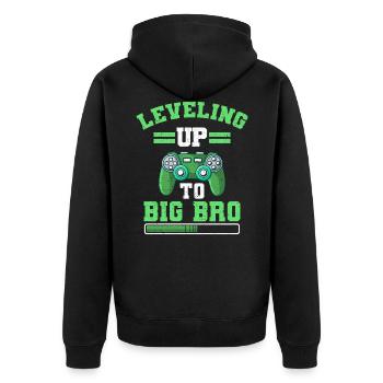 Leveling Up To Big Bro Gift - Unisex Premium Organic Zip Hoodie - black - Back - Nico (187cm)