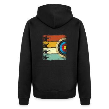Bogenschütze Bogenschießen Bogen Retro Geschenk - Unisex Premium Bio Zip Hoodie - Schwarz - Hinten - Nico (187cm)