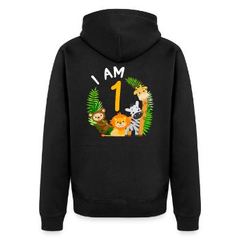 1er anniversaire anniversaire chemise jungle premier - Veste à capuche bio Premium Unisexe - noir - Dos - Nico (187cm)