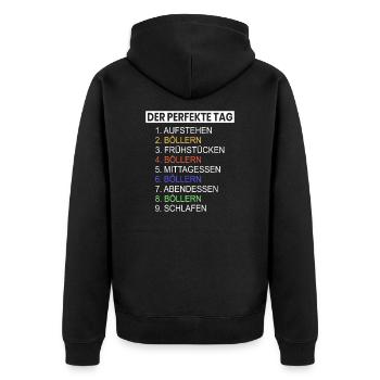 Der perfekte Tag Böllern Essen Schlafen Feuerwerk - Unisex Premium Bio Zip Hoodie - Schwarz - Hinten - Nico (187cm)