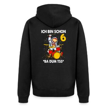 Kinder Schlagzeugspieler 6. Geburtstag 6 Jahre - Unisex Premium Bio Zip Hoodie - Schwarz - Hinten - Nico (187cm)