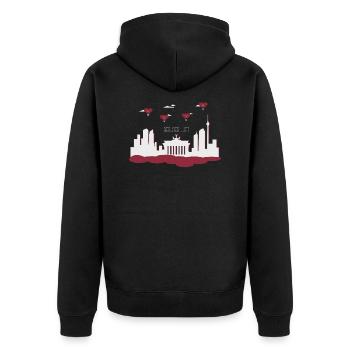 Berliner Luft - Berliner Skyline mit Love Ballons - Unisex Premium Bio Zip Hoodie - Schwarz - Hinten - Nico (187cm)