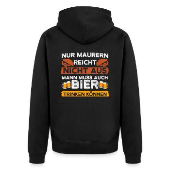 Maurer Bier Spruch Baustelle Bauarbeiter Geschenk - Unisex Premium Bio Zip Hoodie - Schwarz - Hinten - Nico (187cm)