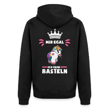 Einhorn Basteln Geschenk - Unisex Premium Bio Zip Hoodie - Schwarz - Hinten - Nico (187cm)