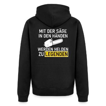 Mit Säge In Händen Helden Kettensäge Förster - Unisex Premium Bio Zip Hoodie - Schwarz - Hinten - Nico (187cm)