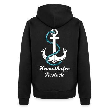 Rostock weiß Heimathafen Norddeutsch Ostsee - Unisex Premium Bio Zip Hoodie - Schwarz - Hinten - Nico (187cm)