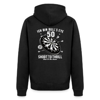 50. Geburtstag Dart - Unisex Premium Bio Zip Hoodie - Schwarz - Hinten - Nico (187cm)