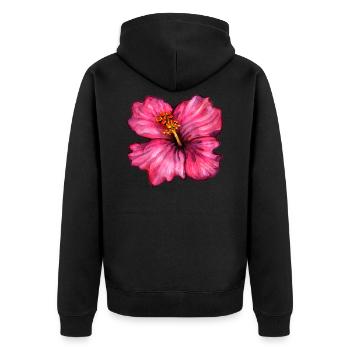 Hibiscus (aquarelle) - Veste à capuche bio Premium Unisexe - noir - Dos - Nico (187cm)