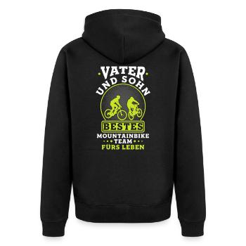 Vater und Sohn bestes Mountainbike Team fürs Leben - Unisex Premium Bio Zip Hoodie - Schwarz - Hinten - Nico (187cm)