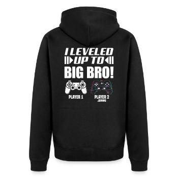 I Leveled Up To Big Bro! Ich Werde Großer Bruder - Unisex Premium Bio Zip Hoodie - Schwarz - Hinten - Nico (187cm)