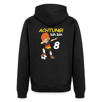 Kinder Fußball 8. Geburtstag Jungen 8 Jahre - Unisex Premium Bio Zip Hoodie - Schwarz - Hinten - Nico (187cm)