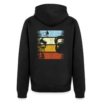 Retro Fitness Krafttraining Gym Zirkel Training - Unisex Premium Bio Zip Hoodie - Schwarz - Hinten - Nico (187cm)