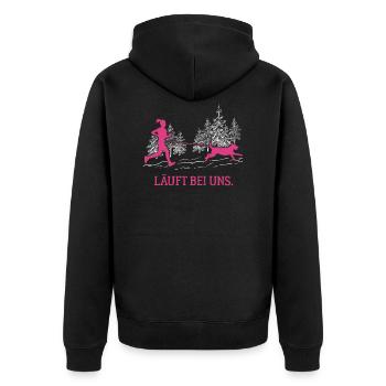 Läuft bei uns Canicross Hundesport Laufen Frauen - Unisex Premium Bio Zip Hoodie - Schwarz - Hinten - Nico (187cm)