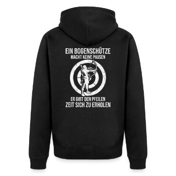 Ein Bogenschütze macht keine Pausen Bogenschießen - Unisex Premium Bio Zip Hoodie - Schwarz - Hinten - Nico (187cm)
