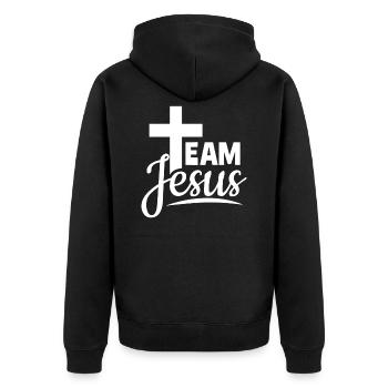 Team Jesus Religion Kirche Glaube christliches - Unisex Premium Bio Zip Hoodie - Schwarz - Hinten - Nico (187cm)