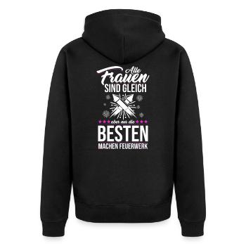 Pyrotechnikerin Pyro Feuerwerk Frauen Geschenk - Unisex Premium Bio Zip Hoodie - Schwarz - Hinten - Nico (187cm)