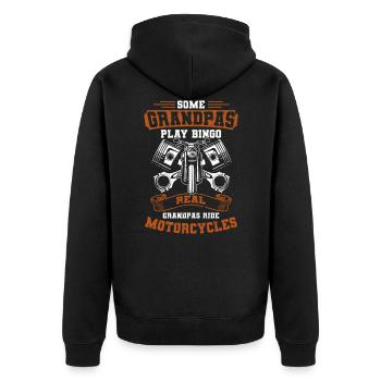 Real Grandpas Ride Motorcycles - Unisex Premium Bio Zip Hoodie - Schwarz - Hinten - Nico (187cm)