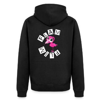 Rosa Süßer Niedlicher Flim Flam Flamingo Vogel - Unisex Premium Bio Zip Hoodie - Schwarz - Hinten - Nico (187cm)