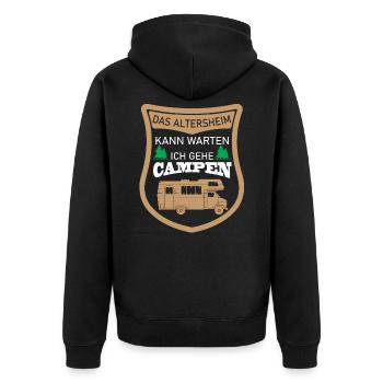 Altersheim kann warten Campen Camping - Unisex Premium Bio Zip Hoodie - Schwarz - Hinten - Nico (187cm)