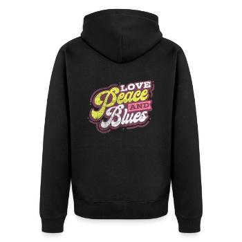 Liebe Frieden und Blues Musik - Unisex Premium Bio Zip Hoodie - Schwarz - Hinten - Nico (187cm)