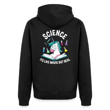 Science Is Like Magic But Real Unicorn - Unisex Premium Organic Zip Hoodie - black - Back - Nico (187cm)