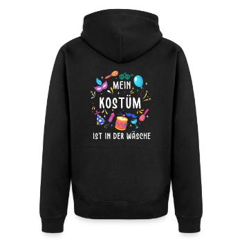 Mein Kostüm ist in der Wäsche Karneval Fasching - Unisex Premium Bio Zip Hoodie - Schwarz - Hinten - Nico (187cm)