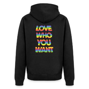Love who you want Gay Pride Regenbogen Geschenk - Unisex Premium Bio Zip Hoodie - Schwarz - Hinten - Nico (187cm)