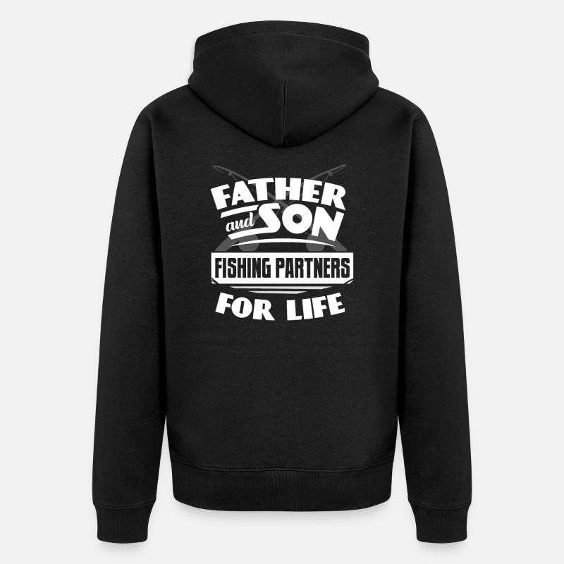 Padre e figlio che pescano - Felpa con cappuccio ecologica premium unisex - nero