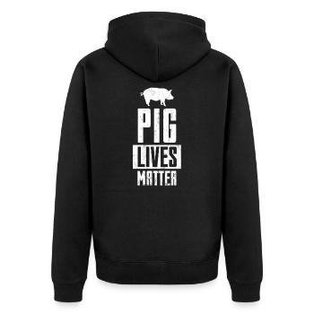 Pig Lives Matter / Tierschutz & Veganismus - Unisex Premium Bio Zip Hoodie - Schwarz - Hinten - Nico (187cm)