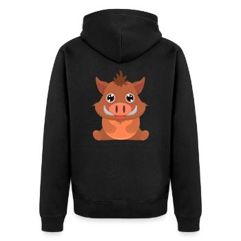 Wildschwein - Unisex Premium Bio Zip Hoodie - Schwarz - Hinten - Nico (187cm)