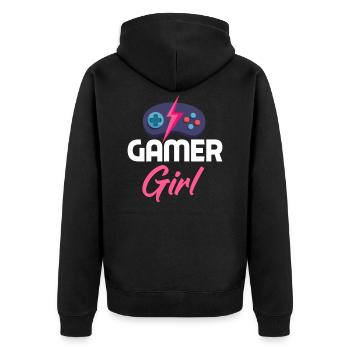 Gamer Girl Gamerin Zockerin Zocken Gamer - Unisex Premium Bio Zip Hoodie - Schwarz - Hinten - Nico (187cm)
