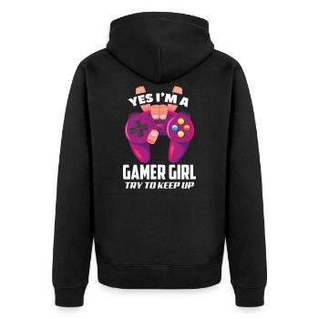 Gamer Girl Gamerin Zockerin Zocken Gamer - Unisex Premium Bio Zip Hoodie - Schwarz - Hinten - Nico (187cm)