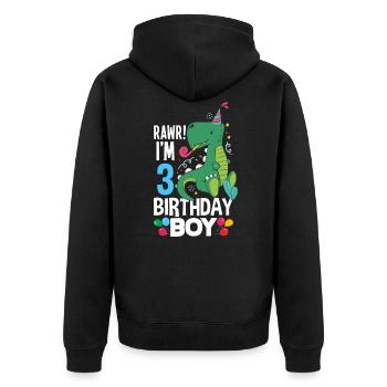 3rd birthday boy 3 years dinosaur T Rex - Unisex Premium Organic Zip Hoodie - black - Back - Nico (187cm)