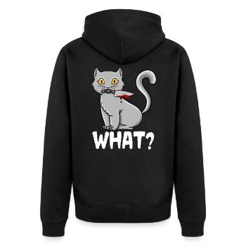 Cat What Funny Black Murderous Cat With Knife - Unisex Premium Organic Zip Hoodie - black - Back - Nico (187cm)