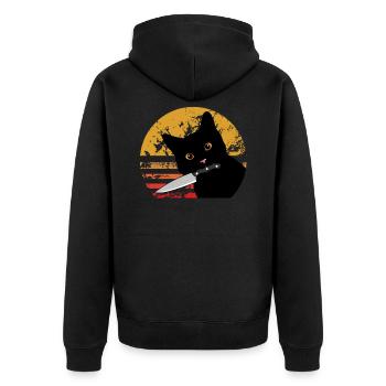 Cat What Funny Black Murderous Cat With Knife - Unisex Premium Organic Zip Hoodie - black - Back - Nico (187cm)