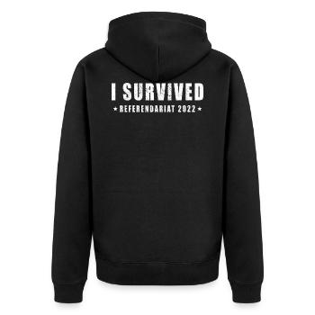 Referendariat Ref bestanden survived 2022 - Unisex Premium Bio Zip Hoodie - Schwarz - Hinten - Nico (187cm)