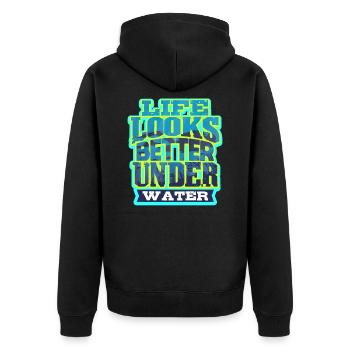 Tauchen Taucher - Unisex Premium Bio Zip Hoodie - Schwarz - Hinten - Nico (187cm)