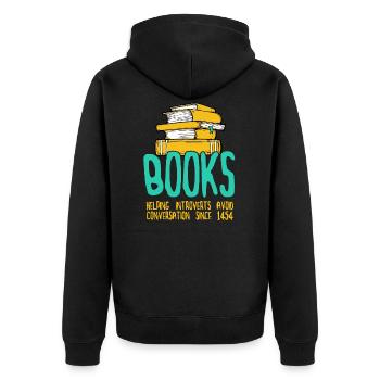Bücher für Introvertierte - Unisex Premium Bio Zip Hoodie - Schwarz - Hinten - Nico (187cm)