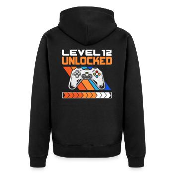 12. Geburtstag Level 12 Unlocked 12 Jahre alt - Unisex Premium Bio Zip Hoodie - Schwarz - Hinten - Nico (187cm)