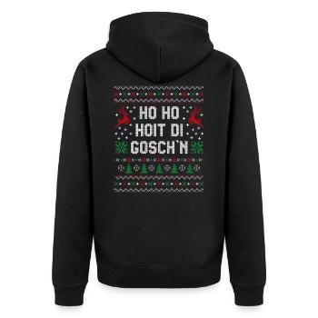 Ho Ho Hoit di Goschn Ugly Christmas Weihnachten - Unisex Premium Bio Zip Hoodie - Schwarz - Hinten - Nico (187cm)