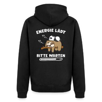 Energie lädt Faultier Pandabär Panda Chiller - Unisex Premium Bio Zip Hoodie - Schwarz - Hinten - Nico (187cm)