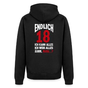 Lustiges 18. Geburtstag Endlich 18 Geschenk - Unisex Premium Bio Zip Hoodie - Schwarz - Hinten - Nico (187cm)
