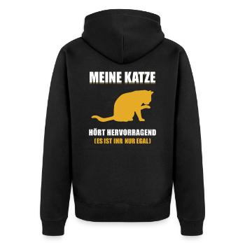 Meine Katze Hört Herforragend Es Ist Ihr Nur Egal - Unisex Premium Bio Zip Hoodie - Schwarz - Hinten - Nico (187cm)