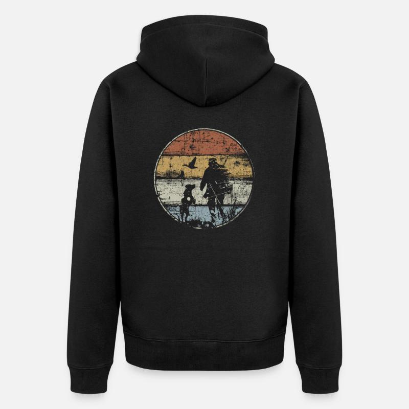Jäger mit Jagdhund - Unisex Premium Bio Zip Hoodie - Schwarz