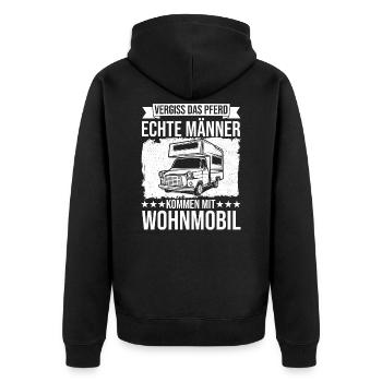 Echte Männer kommen mit Wohnmobil Reisemobil - Unisex Premium Bio Zip Hoodie - Schwarz - Hinten - Nico (187cm)