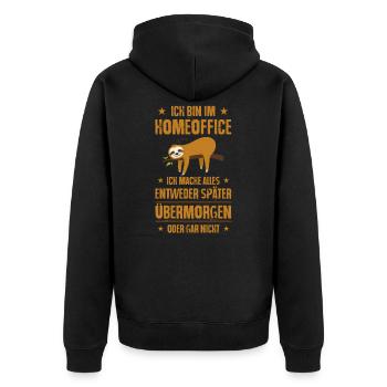 Ich bin im Homeoffice Faultier Faulenzer Chiller - Unisex Premium Bio Zip Hoodie - Schwarz - Hinten - Nico (187cm)