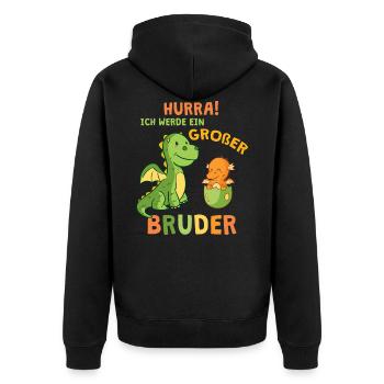 Hurra Ich Werde Ein Großer Bruder Dinosaurier Dino - Unisex Premium Bio Zip Hoodie - Schwarz - Hinten - Nico (187cm)